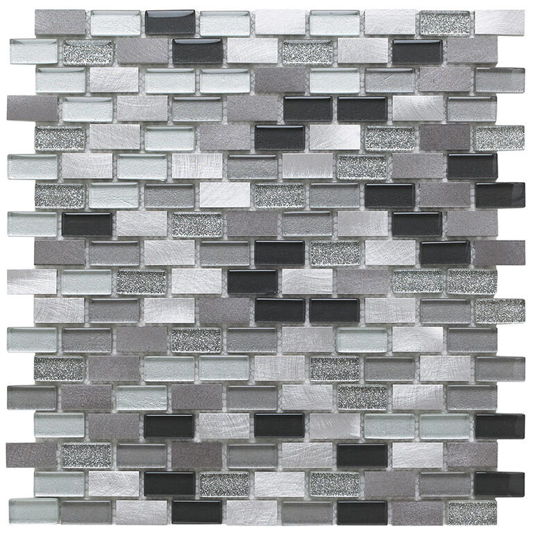 Platinum Lancer Glass/Metal Mix Mini Brick Mosaic 15x30mm