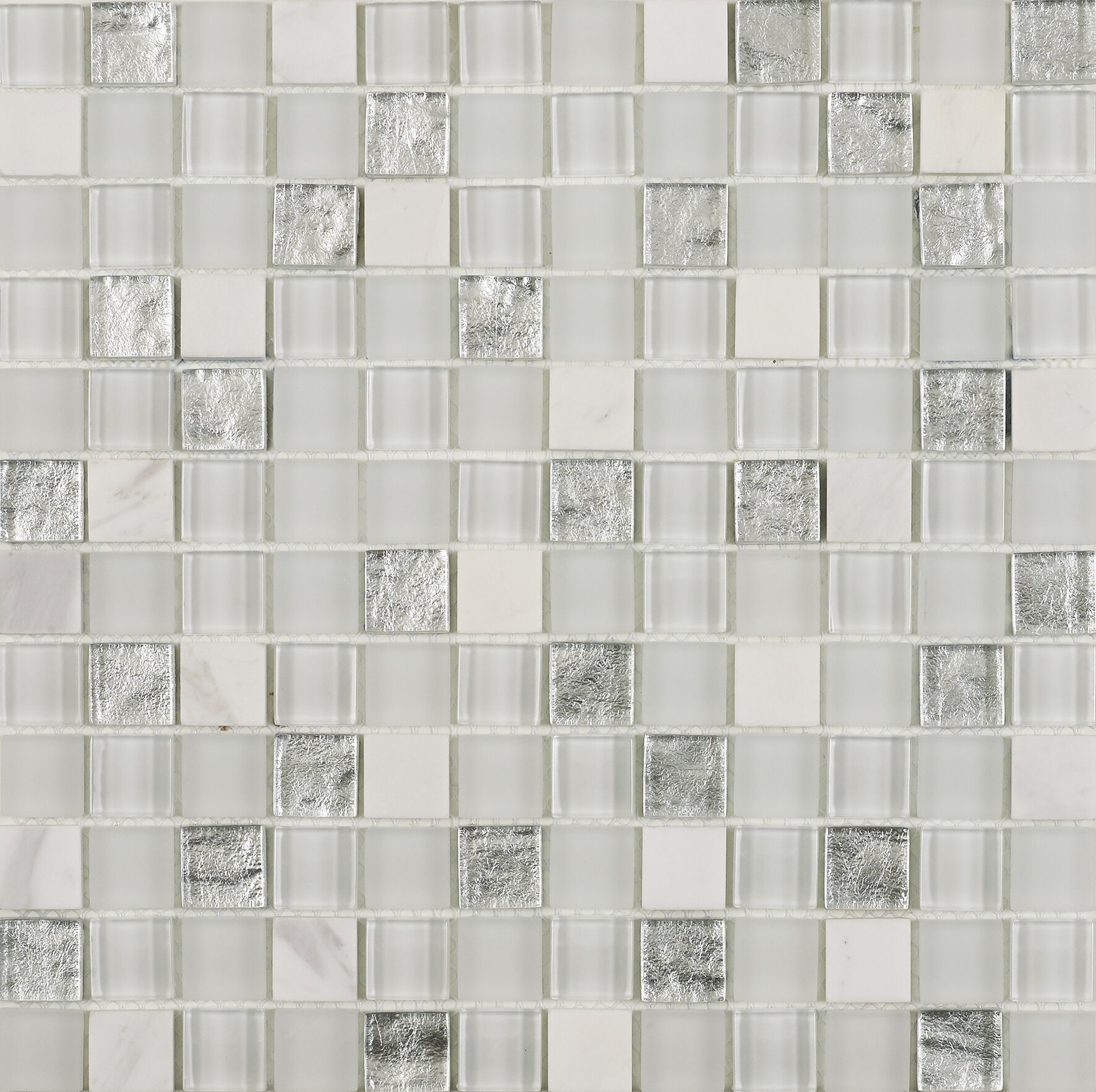 Hutton White/Silver Glass & Stone Mix Mosaic 23x23mm